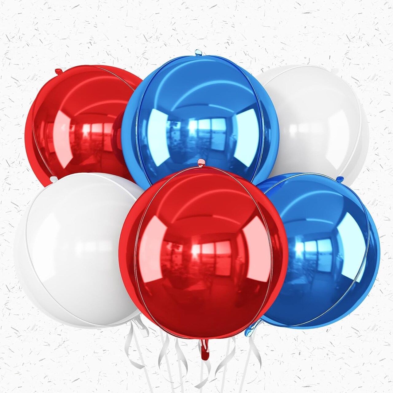 6Pcs Red Blue White Round Foil Balloons,Giant 4D Round Ball Balloons,22 Inch Metallic Black Gold Balloon for Independence Day Patriotic Party Memorial Day Birthday Decorations